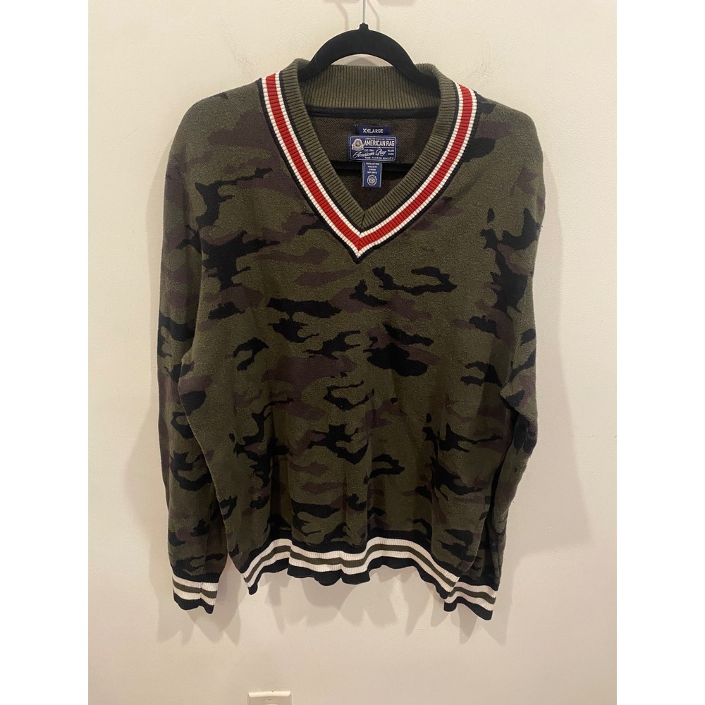 American Rag‎ Mens XXLarge V Neck Camouflage Sweater Long Sleeve Cotton
